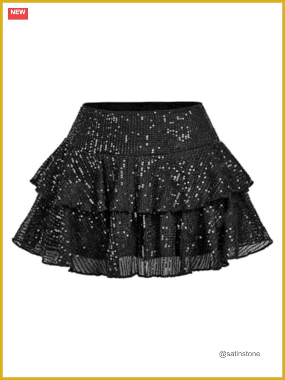 Sequin A-Line Mini Skirt Ruffle Tiered Low Rise Party Skirt
